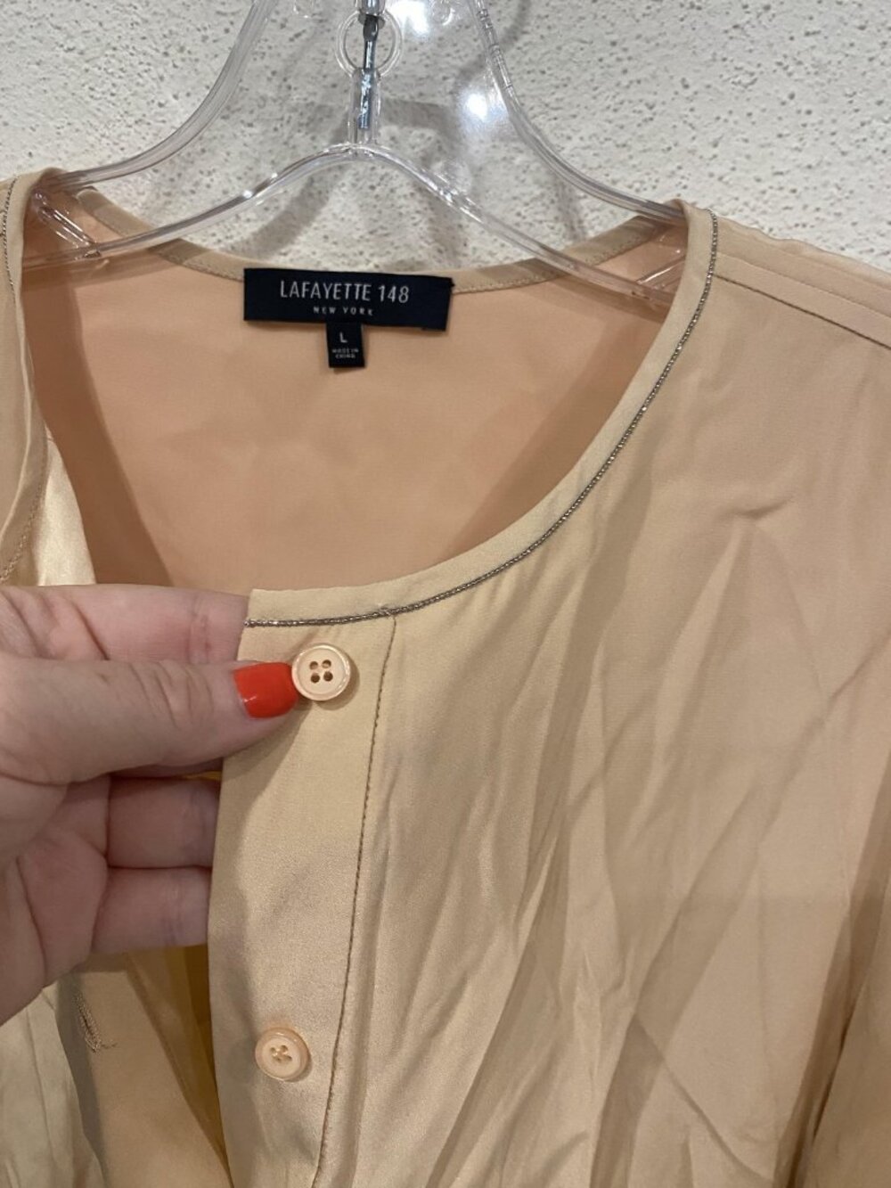 Lafayette 148 New York Blouse Womens Large Beige Bell Sleeve Top - Picture 4 of 6